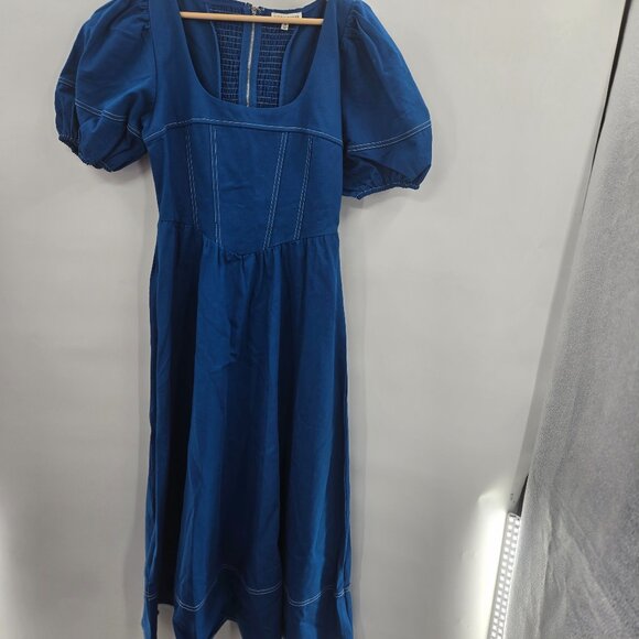 Moon River Dresses & Skirts - Moon River Blue Heavy Denim Corset Style Puff Sleeve Renaissance Maxi Dress M